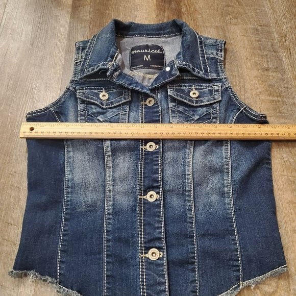 MAURICE'S WOMANS JEAN VEST MEDIUM POCKETS BUTTON CLOSURE BLUE - Picture 4 of 7